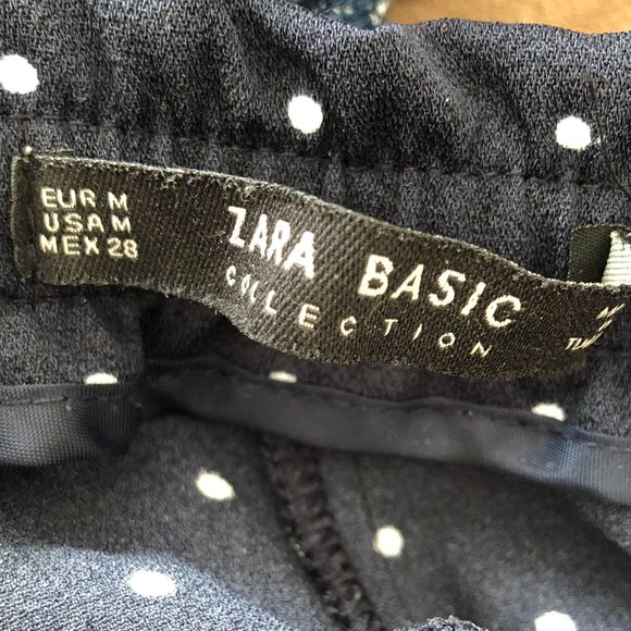 Zara Basic Polka Dot Navy Trousers - Sz M - Picture 6 of 6